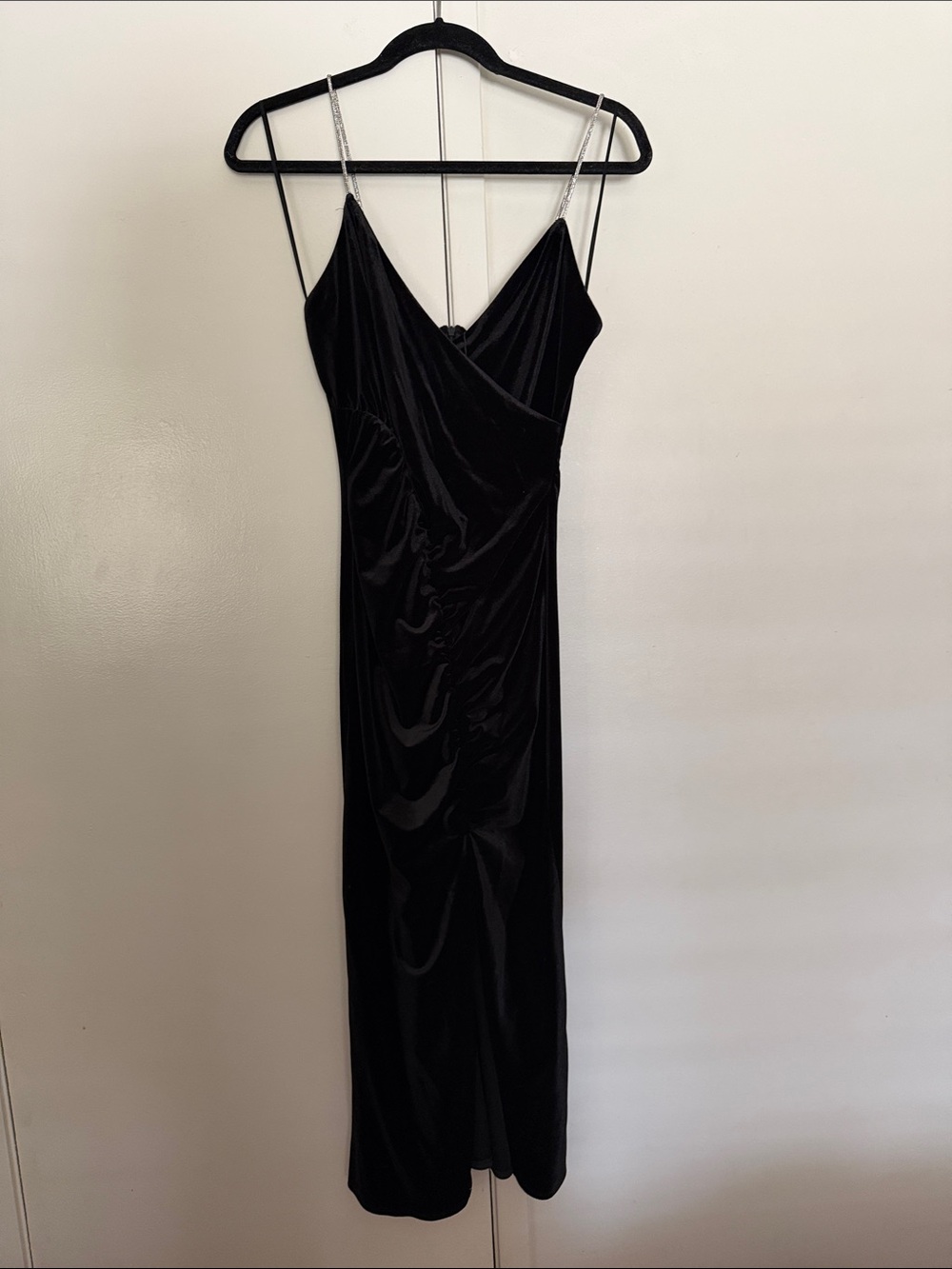 Zara Black Velvet Slip Dress with Rhinestone Straps